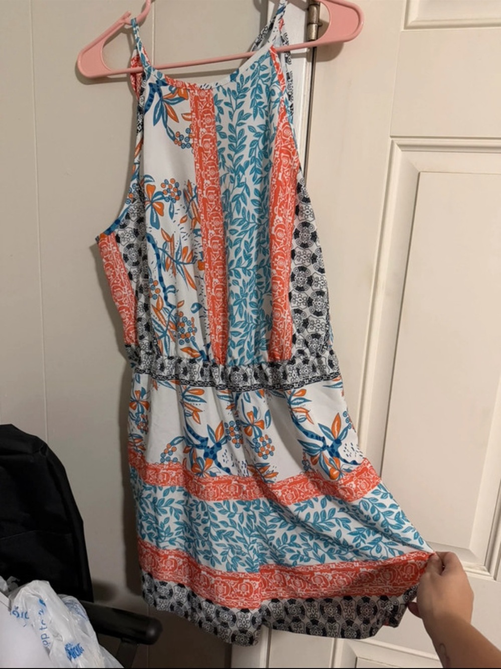 SHEIN Coral, Teal & White Floral Halter Romper